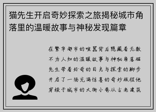 猫先生开启奇妙探索之旅揭秘城市角落里的温暖故事与神秘发现篇章
